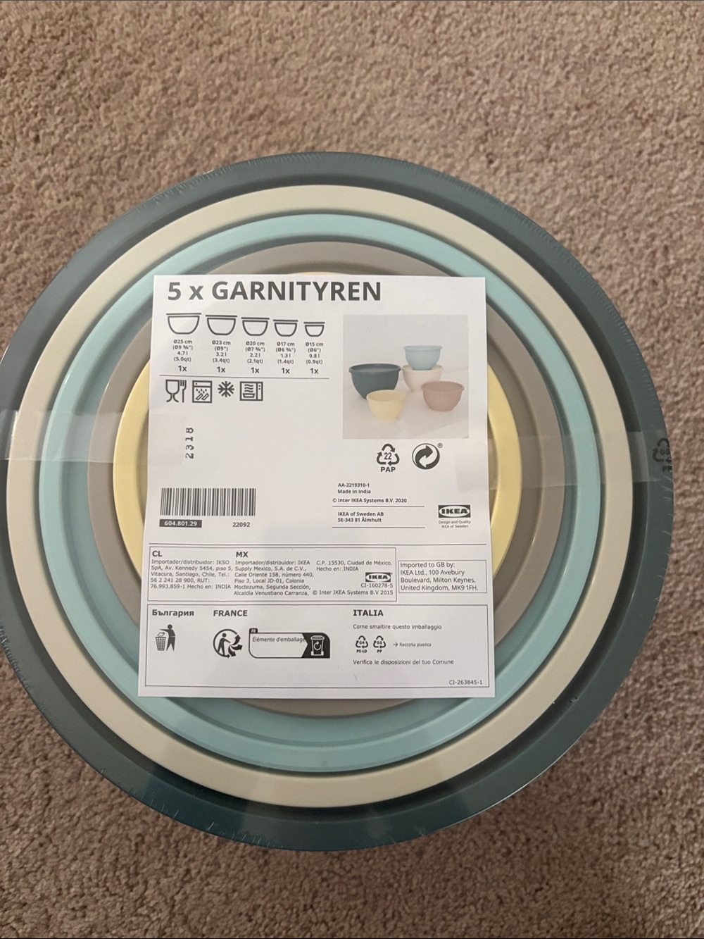 GARNITYREN Nested Mixing/Serving Bowls - Multi Pastel Set- IKEA Brand New